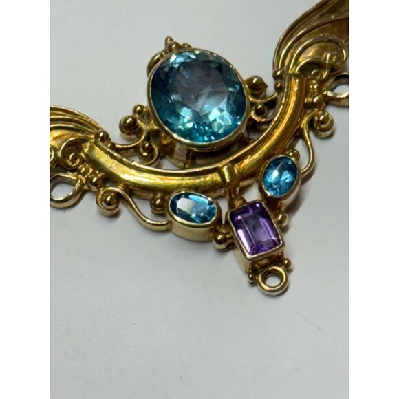 Vintage Shankari Angel Wings Pendant Blue Topaz Amethyst Sterling Silver Goddess - Picture 4 of 12